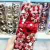 Novo Coelhinho Morango Fofo Tecido Xadrez Vermelho Flor Desenho Animado Cabelo Veludo Infantil para Meninas