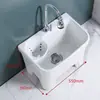 Fregadero de balcón para mopa con reposapiés, lavabo para fregar mopas, lavabo con desagüe lateral y cesta escurridora, drenaje automático, cerámica