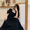 Vestido de Verano Nuevo Delgado Largo con Cuello Cuadrado y Mangas Abullonadas, Estilizador y Elegante para Mujer