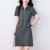 Vestido sudadera casual de moda con cuello polo y manga corta para mujer, ajuste holgado de verano, adelgazante, de longitud media, simple y elegante, talla grande
