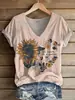 Comercio Exterior Transfronterizo Amazon Sitio Independiente Temu Camiseta de Cuello en V Estampado Digital 3D Top de Manga Corta Estilo Bohemio