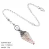 Colgante de péndulo de cristal natural, color plata vintage, piedra triturada multicolor, cono hexagonal, meditación yoga, cristal de meditación de frecuencia ajustable
