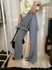Pantalones Casuales de Pierna Ancha con Abertura Lateral, Estilo Coreano Simple Versátil Adelgazantes, Colección Otoño 2026, Té Verde con Limón, Para Mujer