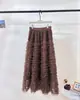 Falda de Pastel Mullida de Malla Resistente Albaricoque Falda de Capas con Volantes Versátil de Hada para Otoño e Invierno