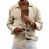 Comércio Exterior Transfronteiriço da Amazon Masculino Primavera Nova Chegada Cor Sólida Fino Solto Cardigan Lapela Versátil Linho Manga Longa Camisa