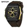 Reloj de Moda Sanda Versátil Forma de Barril Doble Pantalla Función Snooze Estudiante Múltiples Zonas Horarias Resistente al Agua Reloj para Hombre Transfronterizo Transmisión en Vivo Reloj Electrónico