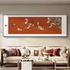 Nova Pintura Decorativa Horizontal para Sala de Estar com Galhos Felizes Nova Chinoiserie Pintura de Parede de Fundo para Sofá de Luxo Mural de Flores e Pássaros