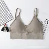 Camisola deportiva tipo tubo con espalda en U grande, sin costuras, con hilo envolvente, sin aro de acero y base con almohadilla para el pecho, para mujer