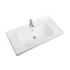 Lavabo Integrado de Cerámica de una Cubeta Semi-empotrado 80cm para Lavado de Baño, Uso Doméstico Lavamanos para Cara y Manos