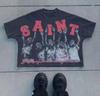 Comercio Exterior Venta al por Mayor Billi0N Hip-Hop Calle Alta Marca de Moda Patrón de Dibujos Animados Graffiti Manga Caída Camiseta de Manga Corta para Pareja
