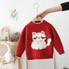 Suéter de Forro Polar de una Pieza para Niñas, Tejido de Gato de Dibujos Animados para Bebé, Suéter Infantil Grueso de Forro Polar para Otoño e Invierno