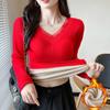 Tops Calientes para Mujer en Otoño e Invierno, Terciopelo Grueso con Encaje y Almohadillas en el Pecho, Ropa de Otoño de Manga Larga, Camisetas Básicas Ajustadas
