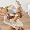 Sandalias de cuña casuales para mujer, estilo nuevo primavera-verano 2025, Baotou, huecas, transpirables, con tira de una línea, ropa exterior, transfronterizas