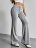 Calças pantalona de outono transfronteiriças de cintura alta com cordão para mulheres, elásticas, justas, com caimento solto, microflare, estilo esportivo europeu e americano
