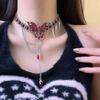 Collar con Colgante de Borla de Uñas de Sauce con Gotas de Agua de Mariposa Roja para Mujer, Dulce, Cool, Punk, Elegante, Moda, Cadena, Cadena Clavicular, Marea