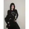 Precio no negociable, mono largo de manga larga ajustado con capucha, estampado de chica hot vintage de otoño, pedrería, gris algodón, talla única