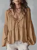 2026 Primavera/Verano Europeo y Americano Casual Dulce Volantes Mangas Abullonadas Plisado Camisa Top Tienda Independiente