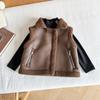 Valle del Viento 2024 Otoño e Invierno Nueva Ropa Infantil Chaleco Retro Handsome de Terciopelo de Cordero Chaleco Handsome de Motociclista para Niño