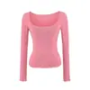 Camiseta cuadrada de moda y versátil para mujer, diseño de principios de otoño, top ajustado de manga larga con cuello en U