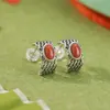 Yuebao Jewelry Ágata Roja del Sur Plata de Ley S925 Trenzado Vintage Forma de Huevo Estilo Étnico Diseño de Nicho Pendientes al por Mayor