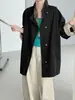 Luego, el gabán estrella~ Gabán casual de estilo coreano, talla grande, con cuello alto para mujer, chaqueta de color block a rayas para mujeres petite 5085