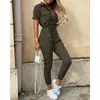 Ebay Verano Amazon 2026 Moda Casual de Mujer Europea y Americana Pantalones Largos con Solapa, Abotonados, Cinturón Estampado, Mono de Trabajo