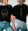 Camiseta Blanca de Manga Corta para Mujer, Estilo Nuevo, Estampado de Eclipse Lunar, Letras Blancas, Sencilla y Moderna, Talla Europea Transfronteriza, Suministro Transfronterizo