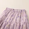 Novedad Primavera y Verano 2026 Estilo Francés Retro Morado Floral Falda Pastel para Mujer Cintura Alta Falda Línea A Media Longitud Verano