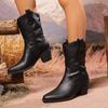Botas de Couro de Cano Médio com Salto Grosso e Bico Fino de Ponta Fina, Novo Estilo de Comércio Exterior para Mulheres, Tamanho Grande Transfronteiriço, Estilo Britânico, Salto Alto, Moda, Botas de Cavaleiro