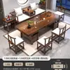 Juego Grande de Mesa y Sillas para Té, Combinación de Cama Luohan, Una Mesa y Cinco Sillas, Mesa de Té de Oficina, Uso en el Hogar, Mesa de Té de Madera Maciza Estilo Zen Nuevo Chino