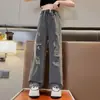 Jeans Lavados Rotos Estilo Calle Americano Otoño 2026 para Niñas Retro Rectos High Street Hip Hop Holgados de Pierna Ancha