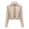 Chaqueta de Cuero para Motocicleta Wish para Mujer Primavera y Otoño Chaqueta con Cuello Alto para Mujer Delgada Casual Retro Americano Delgada Pequeña Ropa Exterior