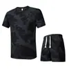 Conjunto de Camiseta de Manga Corta con Cuello Redondo y Shorts de Camuflaje para Hombre