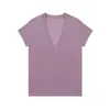 Camiseta de Manga Corta con Cuello en V de Color Sólido, Nueva de Verano 2026, Mismo Estilo que Lucy, Top Casual Clásico para Mujer