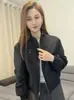 Chaqueta corta estilo coreano con cremallera, cuello alto y diseño plisado, prenda exterior casual para mujer, nueva colección otoño 2026, corte holgado, efecto adelgazante, prenda exterior de moda