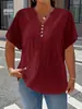 Ropa para Mujer Tallas Grandes 2025 Nuevo Color Sólido Cuello en V Botones Manga Corta Top Venta Caliente Transfronteriza Amazon Cómodo y Holgado