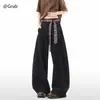 Pantalones de Hombre con Cinturón de Cuadros Negros y Dobladillo Curvo Fluido, Estilo Vintage de Primavera para Viajar, Dobladillo Tridimensional, Pantalones Semi-Elásticos de Largo Completo