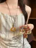 Collar con Colgante de Estrella y Gota de Agua Degradado Marrón Vintage para Mujer, Nuevo Accesorio de Diseño Étnico Estilo Chino, Cadena Larga para Suéter