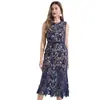 Toma Real de Ropa de Comercio Exterior para Mujer: Vestido de Sirena Exquisitamente Elaborado 3D de Encaje Soluble en Agua Calado sin Mangas Ceñido a la Cintura, Corte Ajustado de Cintura Alta