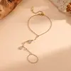 Pulsera Geométrica Redonda Brillante con Forma de Estrella y Corazón Estilo Bohemio para Mujer, Cadena de Muñeca Integrada de Anillo y Pulsera Elegante