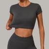 Qiusha Casual Combina com Tudo Justo Secagem Rápida Top Fitness Roupas de Yoga Corrida Pilates Camiseta Esportiva Manga Curta 46038
