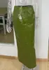 Moda de Calle Transfronteriza Estilo Fresco Silueta Brillante Cremallera Chaqueta de Piel Sintética Falda Recta de Cintura Alta Conjunto Atuendo de Verano para Mujer