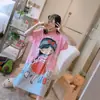 Pijama de verano para mujer de talla grande, diseño de dibujos animados lindo, para damas de talla grande, vestido camisón de seda de leche para el hogar, venta al por mayor