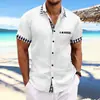 Camisa Masculina Casual de Manga Curta com Listras Estampadas - Cruzamento Europeu e Americano Amazon 2024