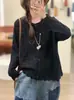 Suéter Chaqueta de Punto Casual Simple con Cuello Redondo, Diseño Holgado Vintage Hueco, Nuevo para Otoño 2026 para Mujer