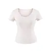 Camiseta Básica de Ombro Reto com Gola Redonda e Manga Curta para Mulheres, Novo Estilo Verão 2026, Alta Elasticidade, Emagrecedora, Marcação da Cintura, Top Casual Versátil