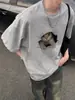 Camiseta de Manga Corta con Estampado de Gato de Diseño de Marca de Moda para Hombre, Verano Hip-Hop Holgada Talla Grande Algodón Puro Pareja Top de Media Manga