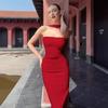 Estilo Europeo y Americano 2025 Vestido Tubo para Mujer Cuello de una Sola Línea Estilo Francés Halter Espalda Descubierta Ajustado al Cuerpo Abertura en la Cadera