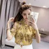 Top estilizado de hombros descubiertos 2026 Nuevo Llegado de Verano Cuello Redondo Camisa de Gasa Floral Manga Corta Tallas Grandes Moda Ropa para Mujer