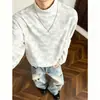 Camiseta de Manga Larga con Cuello Alto Tie-Dye Desgastado Retro Streetwear Americano para Hombres y Mujeres Peso Pesado Primavera/Otoño Marca de Moda Versátil